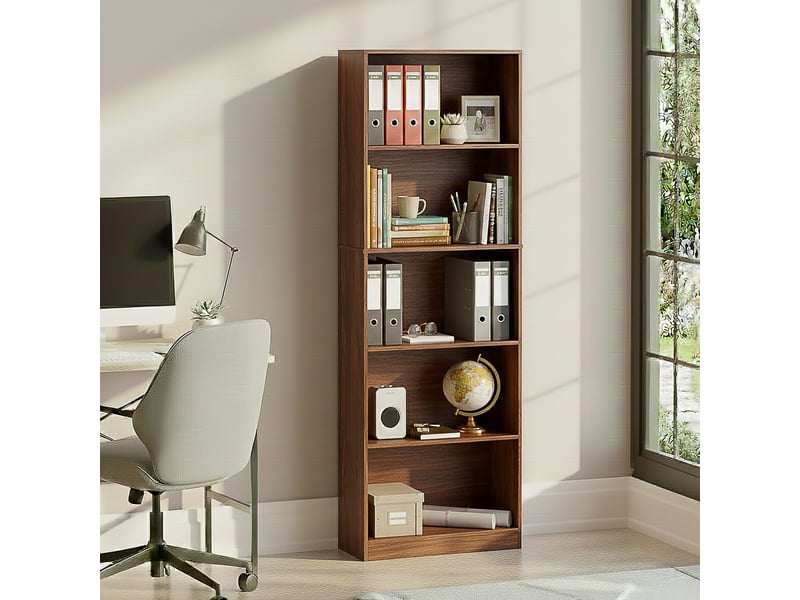 Cambridge bibliothèque extra large 5 niveaux, étagère de rangement, h175 x l60 x p24 cm, noyer 333625 - Conforama B