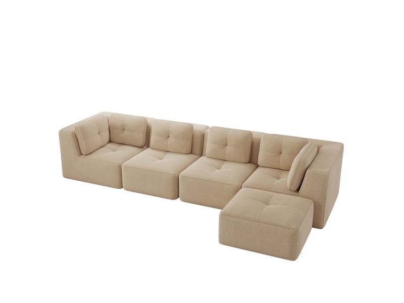 Canapé d’angle modulable 4 places en velours côtelé beige - 386 x 177 x 69 cm - Conforama A