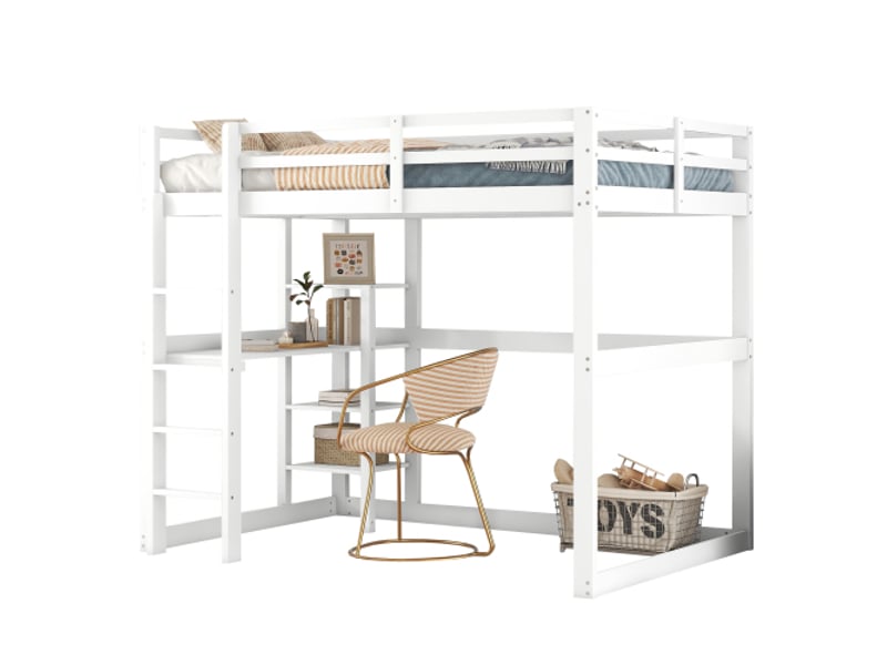  Lit mezzanine 140x200 cm coloris blanc pin lit enfant blanc - Conforama A
