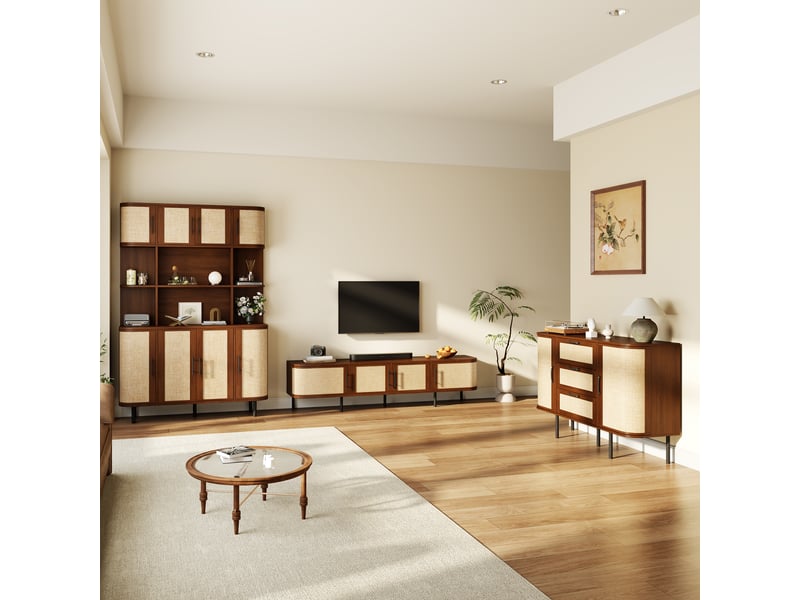  Ensemble de meubles avec meuble tv, buffet et colonne de rangement en mdf pour salon, noyer  - Conforama B