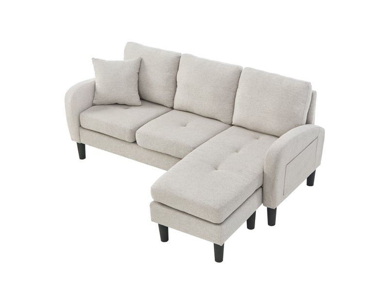  Canapé d'angle réversible 3 places 166x118x77 cm avec méridienne, tissu coton-lin respirant, pour petit espace, gris beige  - Conforama A