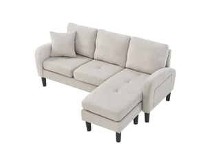 Canapé d'angle réversible 3 places 166x118x77 cm avec méridienne, tissu coton-lin respirant, pour petit espace, gris beige