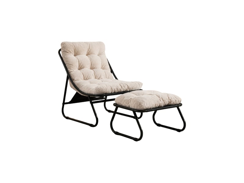 Chaise de détente extérieure avec ottoman 65x78x86 cm métal blanc - Conforama A