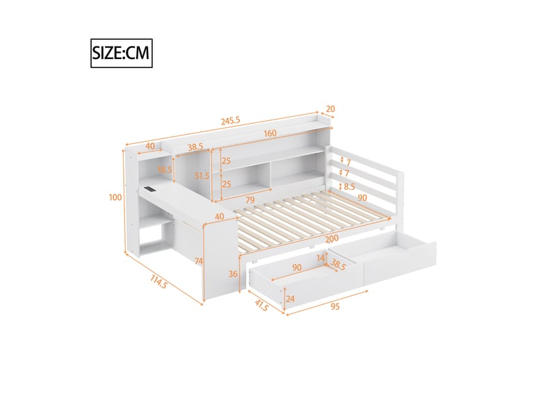  Lit avec rangement 90x200cm coloris blanc bois massif lit enfant blanc - Conforama C