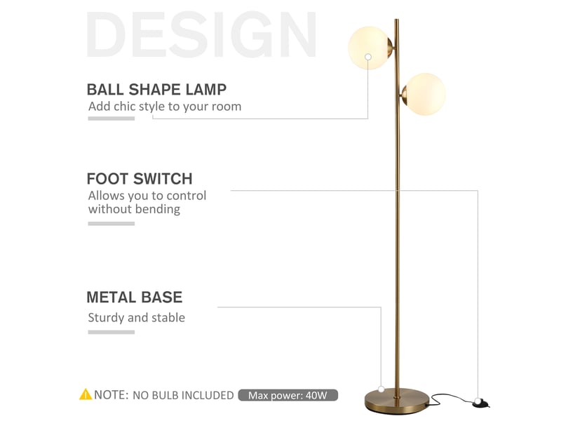  Lampadaire design 39 x 28 x 165 cm – doré et blanc – double abat-jour orientable pour salon  - Conforama D