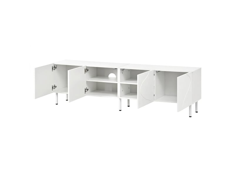  Meuble tv blanc 170 cm avec 4 portes et façades aux lignes courbées 3d, design moderne  - Conforama A