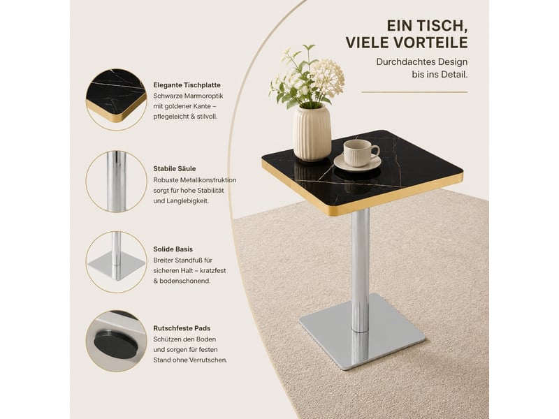  Table à manger carrée,60x60x74 cm,mdf et métal,noir effet marbre  - Conforama D