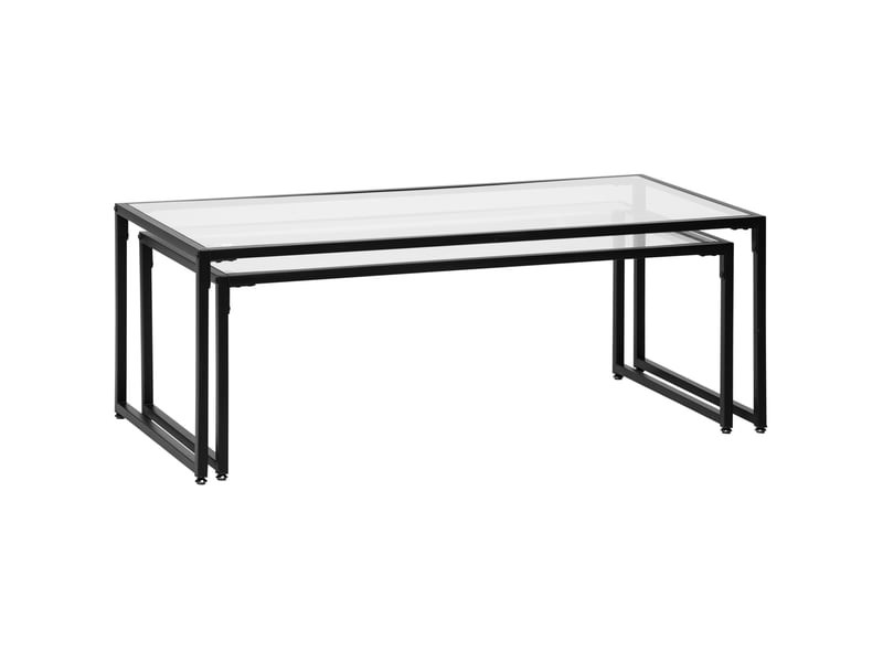  Tables basses gigognes 2 pièces empilables avec plateau en verre trempé et cadre en acier noir pour salon  - Conforama A