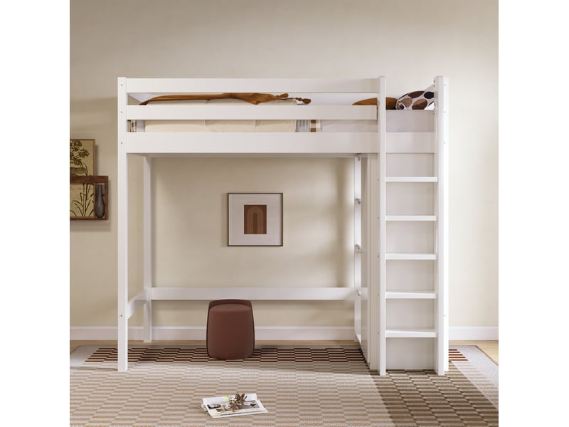  Lit mezzanine enfant 90x200 cm – blanc – armoire, 6 étagères et montage réversible - sans matelas  - Conforama B