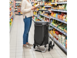 Chariot de courses 59,5 x 46 x 97 cm – gris foncé – 40 l, 3 roues monte-escaliers avec siège pliant