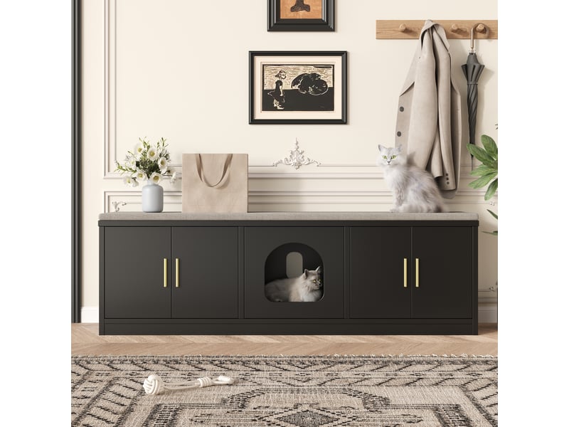 Meuble cache-litière noir 140 × 40 × 45,5 cm, rangements et griffoir IKSETERA TRADING LTD - Conforama B