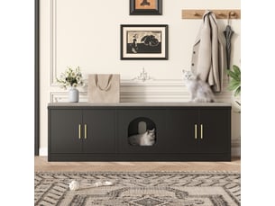 Meuble cache-litière noir 140 × 40 × 45,5 cm, rangements et griffoir