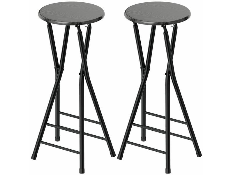  Lot de 2 tabourets de bar pliants avec double repose-pieds, en bois et acier, 34 x 30 x 70 cm, noir  - Conforama B