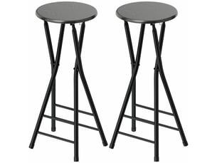 Lot de 2 tabourets de bar pliants avec double repose-pieds, en bois et acier, 34 x 30 x 70 cm, noir