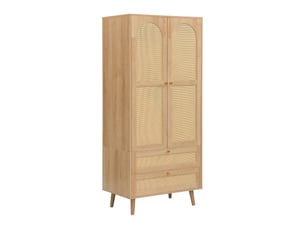 Armoire 80x50x180 cm avec penderie, étagères, 2 tiroirs, portes effet rotin en mdf - bois naturel