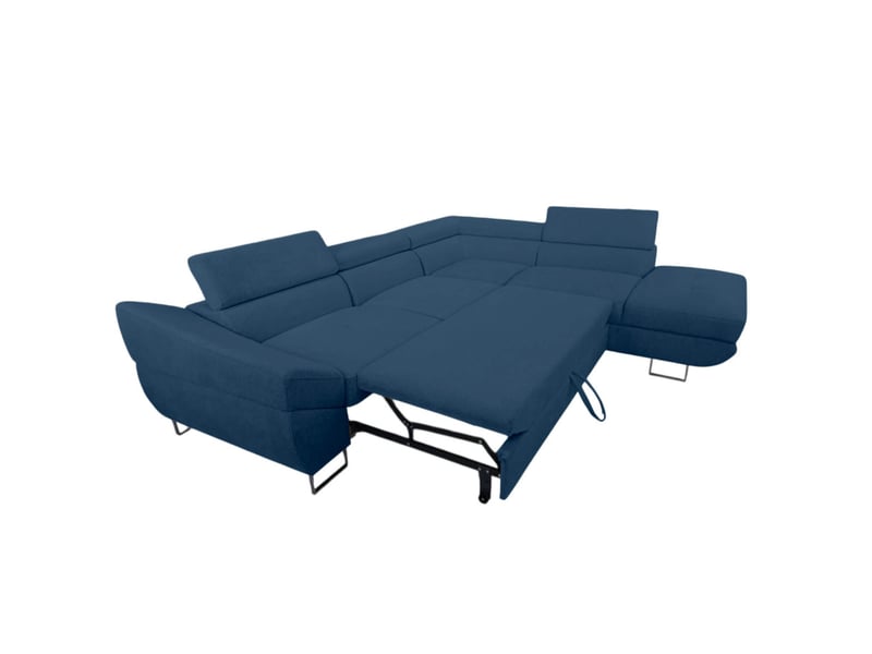  Canapé d'angle cassiope convertible avec coffre en tissu - bleu foncé - angle droit CASSIOPE - Conforama B