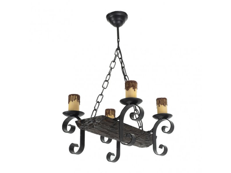  Suspension rustique ABRILA Tronco 4 lumières E27 noire et marron, métal résine et polycarbonate, hauteur réglable 40-60 cm 1.512/4 - Conforama A