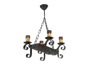Suspension rustique ABRILA Tronco 4 lumières E27 noire et marron, métal résine et polycarbonate, hauteur réglable 40-60 cm