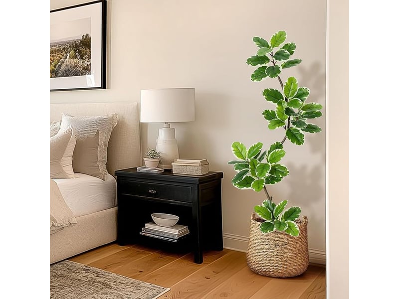  Plante artificielle moderne pour l'intérieur, 150 cm, ficus artificiel avec feuilles blanches et tronc élégant, facile d'entretien et sans eau, idéale pour la maison, le bureau et comme cadeau, pot  - Conforama E