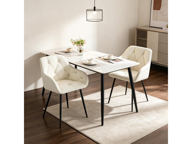  Chaises de salle à manger lot de 2 ergonomiques  - accoudoirs et pieds réglables, velours crème  - Conforama C