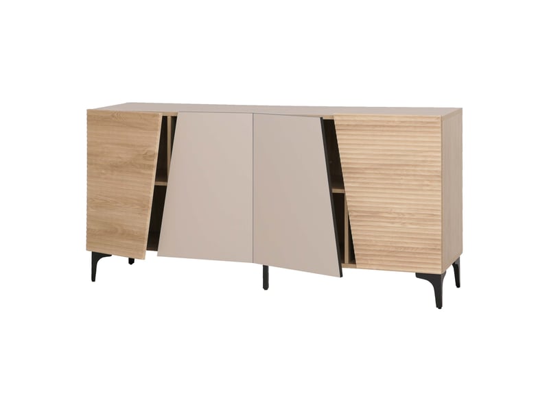 Buffet hwc-q83, commode, portes à structure 3d, compartiments de rangement, mdf mélaminé, 80 x 160 x 42 cm - aspect chêne - Conforama A