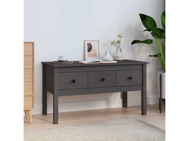  Table basse - table de salon - table à thé gris 102x49x55 cm bois massif de pin  - Conforama B