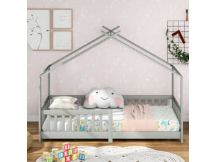 Lit cabane 90x200 cm <strong>MERAX</strong>  <strong>lit enfant gris</strong> coloris gris