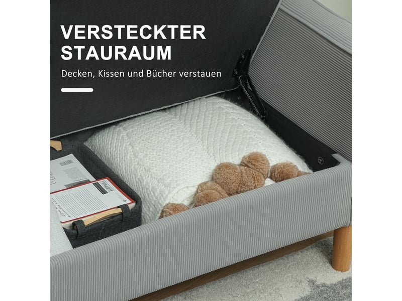  Canapé 2 places avec coffre velours côtelé gris clair 117 x 63 x 79 cm  - Conforama D