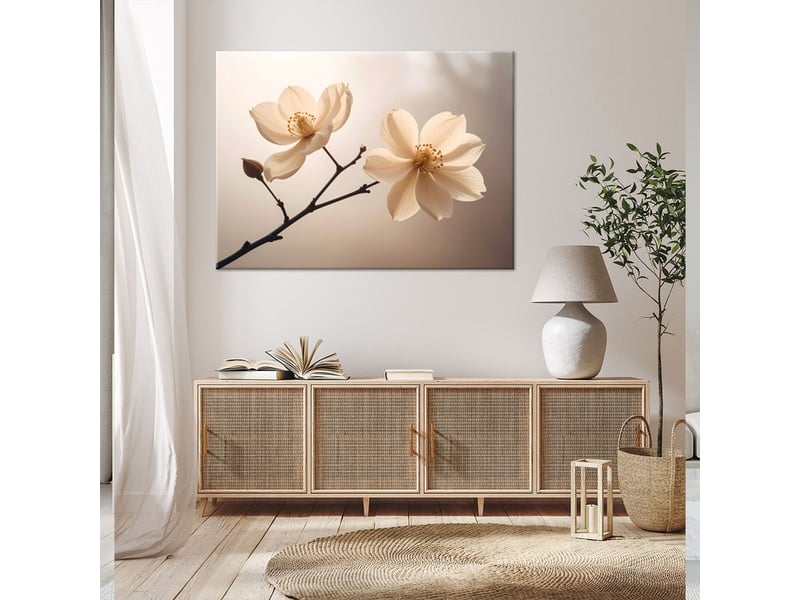 Tabelau sur toile, magnolias sur une branche dans des tons beiges chauds 30x20 1312613981 - Conforama B