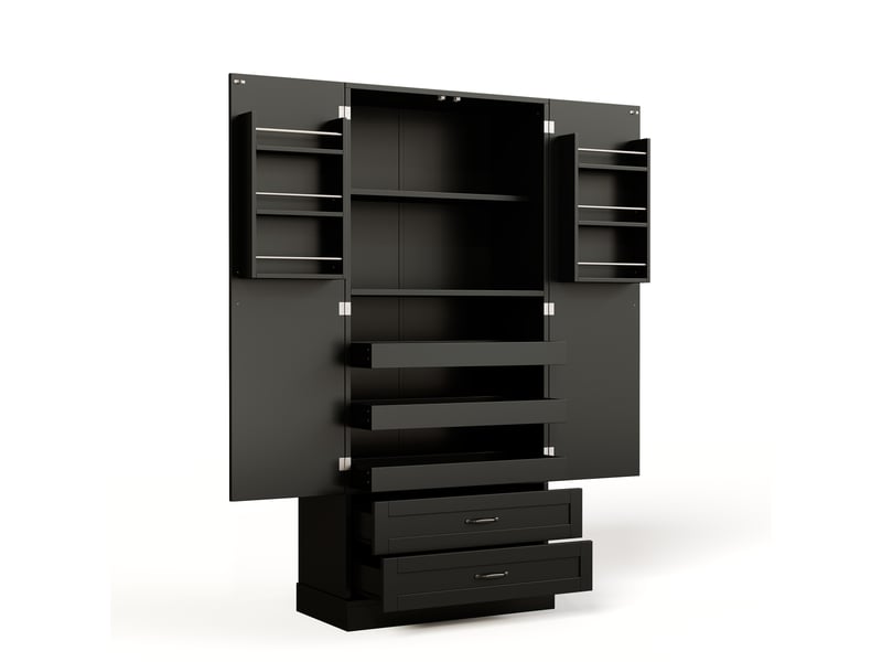  Armoire de cuisine en mdf 80x37,5x180 cm, 3 plateaux coulissants, 2 tiroirs et balconnets de porte pour salle à manger  - Conforama B