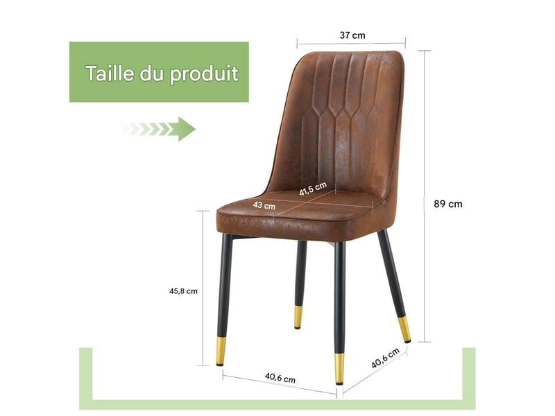  Lot de 2 chaises de salle à manger en tissu marron et pieds en métal noir W3658P368305 - Conforama C