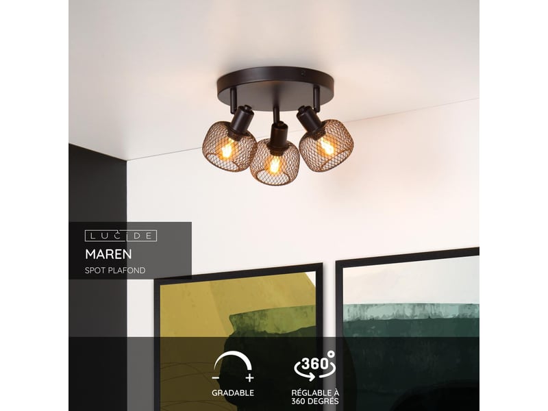 Spot plafond diam. 37 cm 3xe14 noir - lucide - maren  - Conforama C