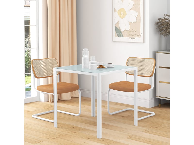  Table à manger carrée,75x75x75 cm,pour 4 personnes,verre,blanc  - Conforama B