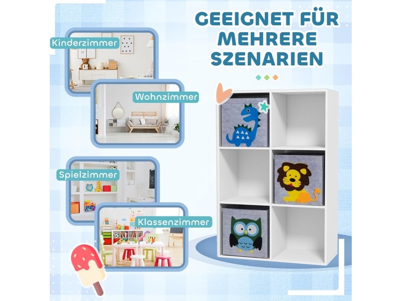  Bibliothèque enfant 61,8 x 29,9 x 91,5 cm – gris – 6 compartiments avec 3 boîtes de rangement  - Conforama E