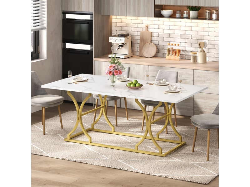 Table de cuisine rectangulaire fixe blanc+doré - 80x200-200max.cm mdf table bicolore - Conforama D