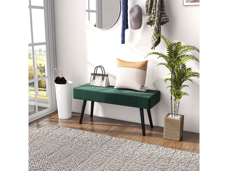 Banquette capitonnée, banquette de lit, aspect velours, 100 x 36 x 45 cm, verte - Conforama D