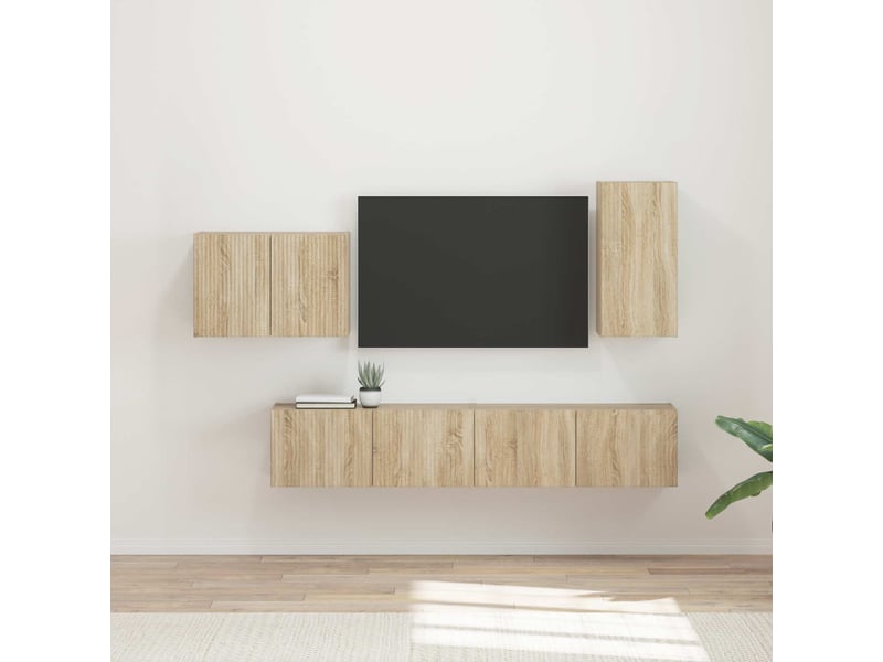  Ensemble de meuble tv - banc tv - meuble de rangement mural 4 pcs chêne sonoma bois d'ingénierie  - Conforama B