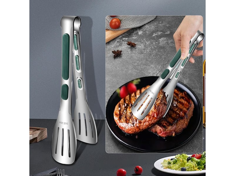  Cet ensemble de deux pinces de cuisine en acier inoxydable convient pour couper, cuire et griller.(17,5 x 3,5 cm)  - Conforama D