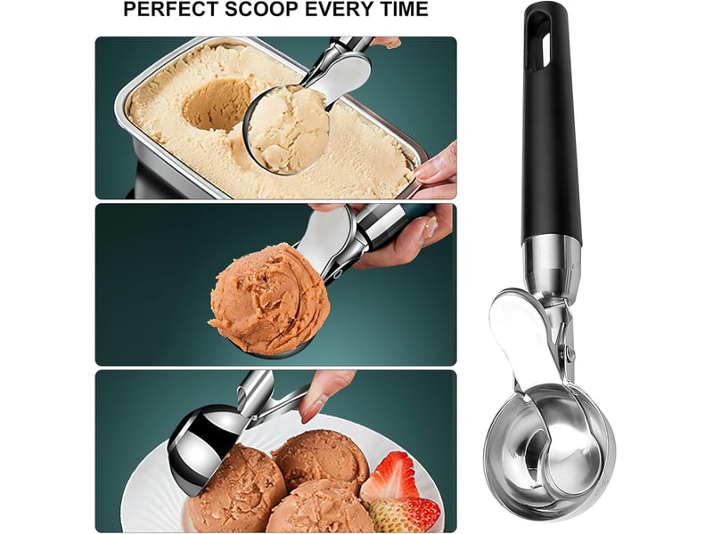 Cuillère à glace avec éjecteur, cuillère à glace 304 en acier inoxydable, cuillère à crème glacée réutilisable ice cream scoop - Conforama E