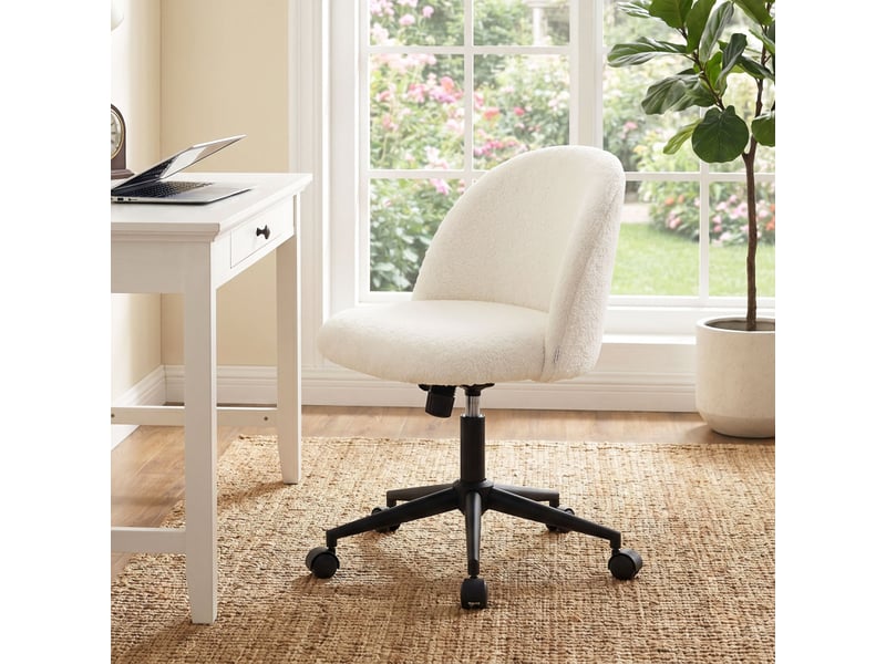  Selia chaise de bureau pivotante réglable bouclette crème  - Conforama D