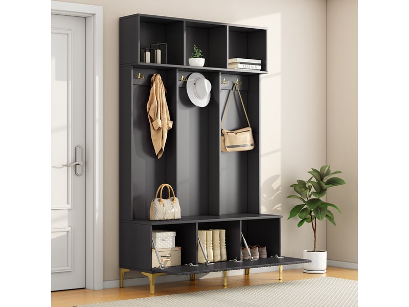  Portemanteau avec banc et rangement noir 120 x 191 cm  - Conforama B