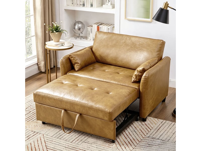  Canapé convertible en lit 122 cm 2 places avec dossier réglable 3 positions, couchage 156 x 100 cm, revêtement pu imperméable, marron  - Conforama C