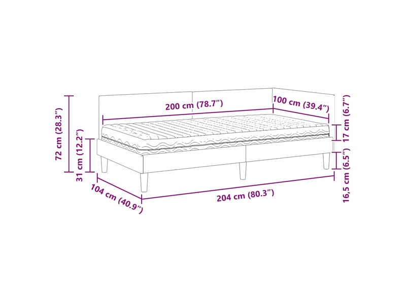 Cadre de lit d'angle | lit simple | lit adulte avec matelas autre 2 pcs bleu tissu 100x200 cm - Conforama C