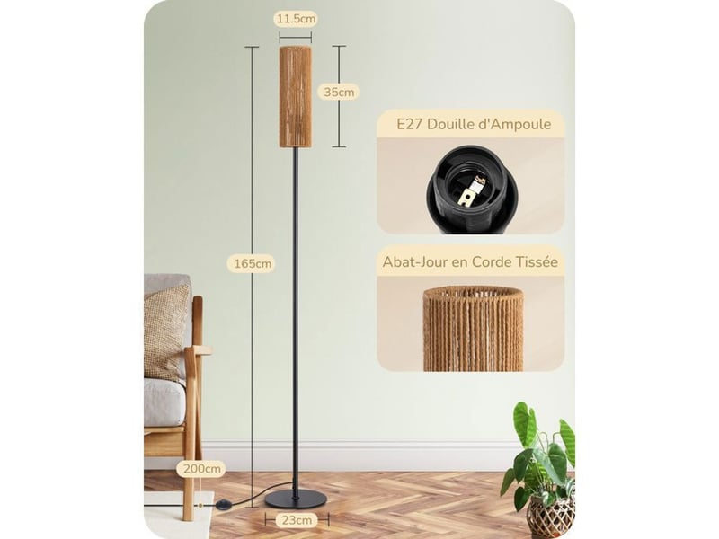  Lampadaire 165 cm corde tissée e27 2700k noir pédale 370618_AABWA57940_6_DROPFR - Conforama D