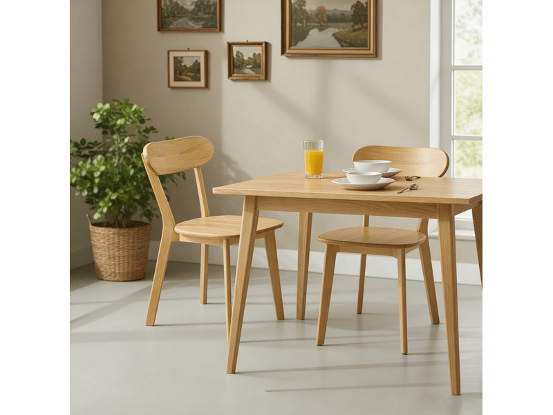  Chaise de salle à manger à dossier incurvé et patins réglables en bois coloris naturel  - Conforama C