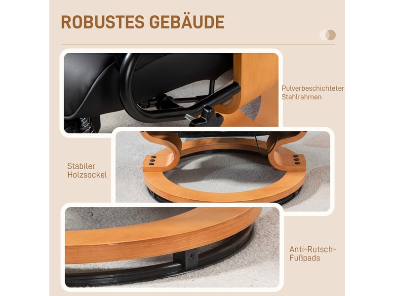  Fauteuil relax pivotant avec dossier inclinable et repose-pieds, en cuir synthétique noir pour salon  - Conforama E