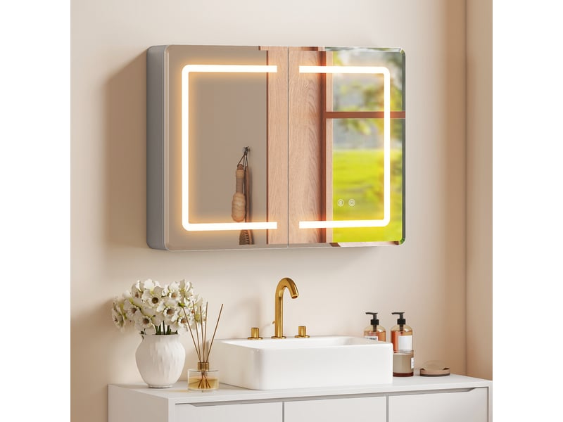 Armoire de toilette avec miroir et éclairage led, 60 x 80 cm, revêtement antibuée, intensité lumineuse réglable sur 3 niveaux. - Conforama C