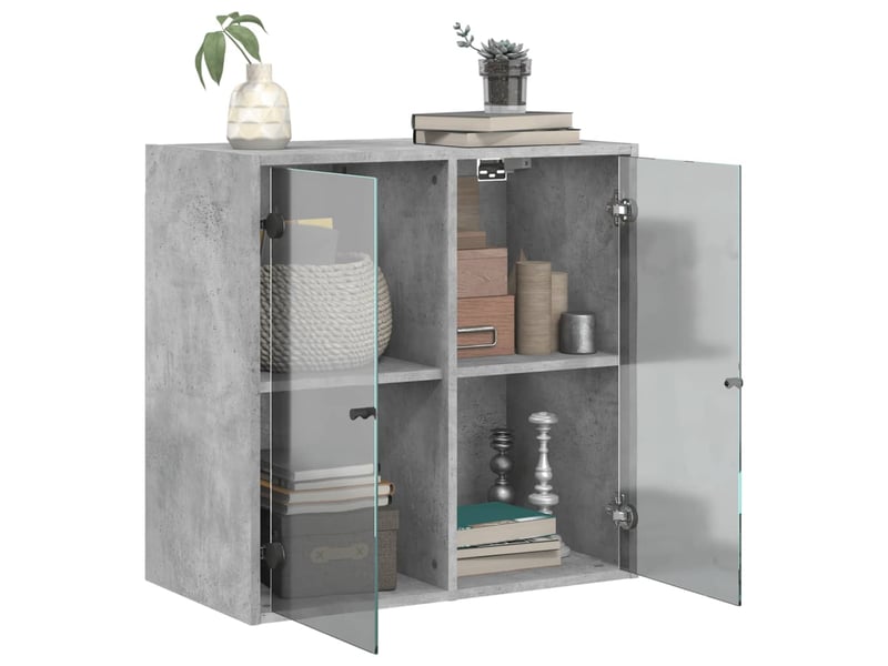  Armoire murale salon, meuble de rangement avec portes en verre gris béton 68x37x68,5 cm  - Conforama E