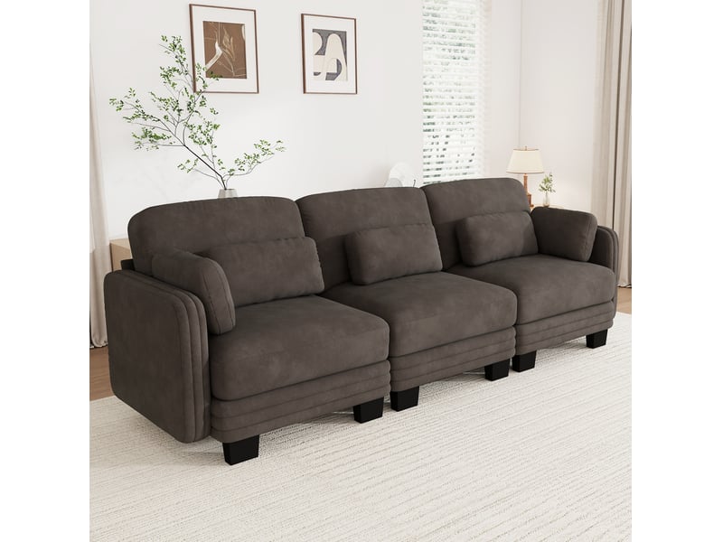  Canapé droit modulable 3 places 253x88x88 cm en chenille marron  - Conforama B