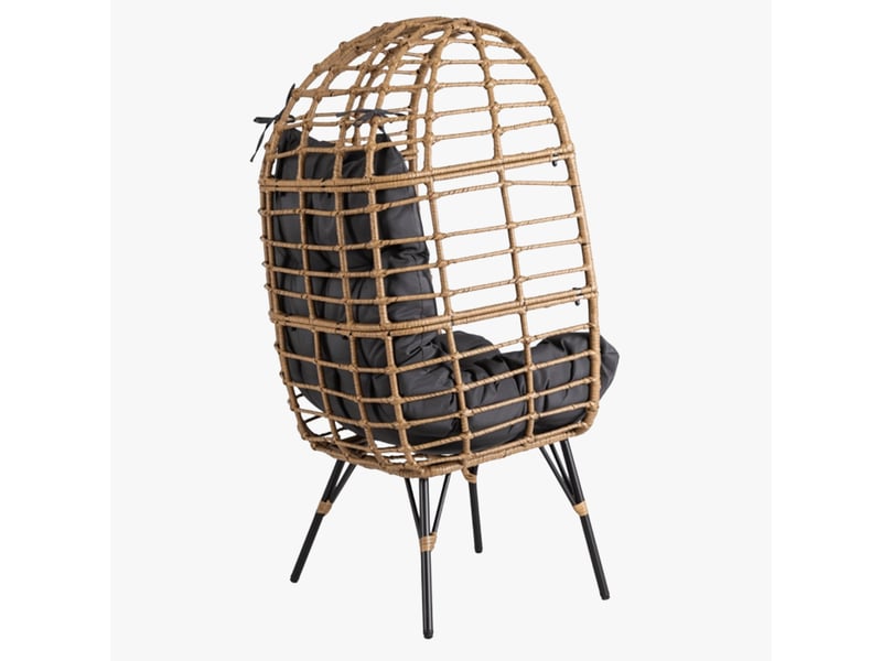  Fauteuil de jardin couleur bois et gris foncé pieds en métal noir  - Conforama E